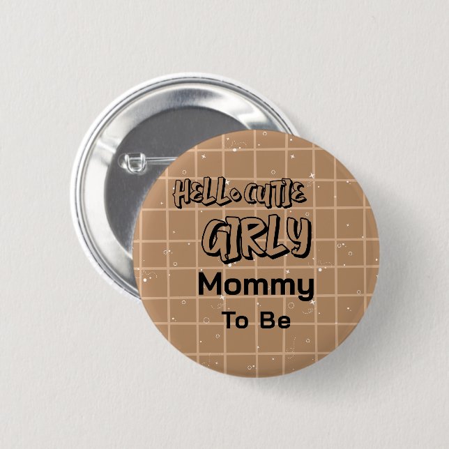 Badge Rond 5 Cm Hello Cutie Girly Cute Brown Gingham Mommy-to-be (Devant & derrière)