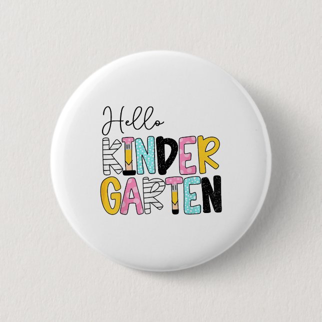 Badge Rond 5 Cm Hello Kindergarten Team Kinder Back To School Teac (Devant)