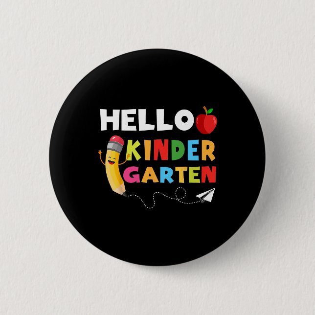 Badge Rond 5 Cm Hello Kindergarten Team Kindergarten Retour à l'éc (Devant)
