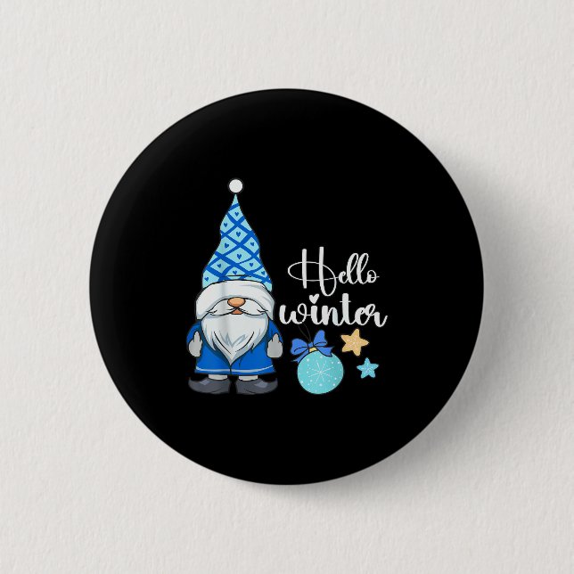 Badge Rond 5 Cm Hello Winter, Nordic Christmas Gnome  (Devant)