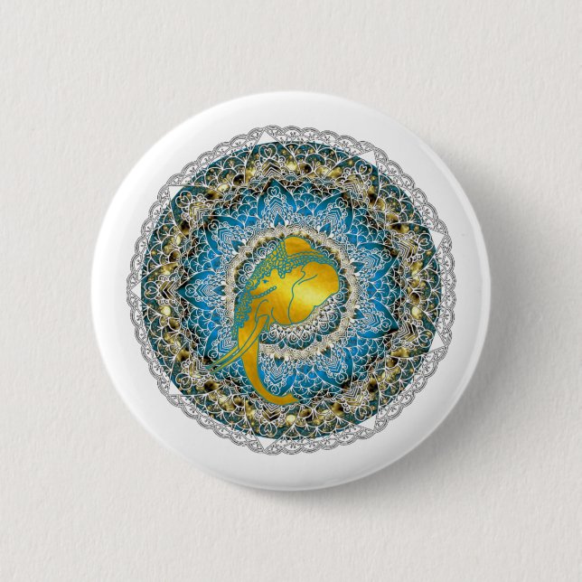 Badge Rond 5 Cm Henna Elephant Mandala Ganesha Cadeaux Mindfulness (Devant)
