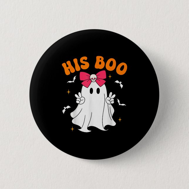 Badge Rond 5 Cm Her Boo &amp; His Boo Funny Matching Halloween Cou (Devant)