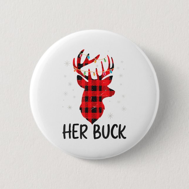 Badge Rond 5 Cm Her Buck Deer Hunting Christmas Husband Gift Coupl (Devant)