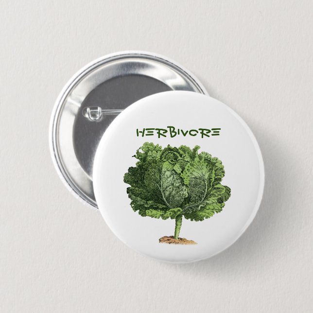 Badge Rond 5 Cm Herbivore Vegan Végétarien Kale Pin Button (Devant & derrière)