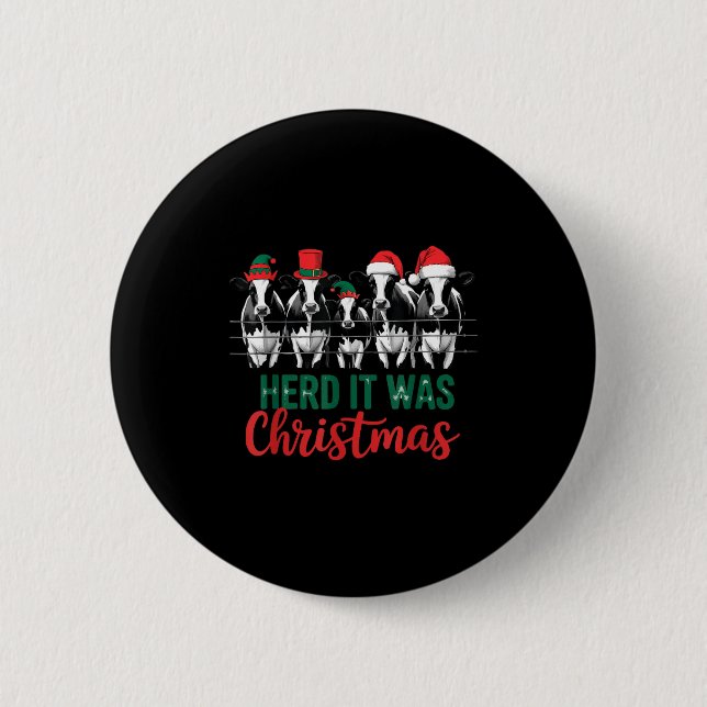 Badge Rond 5 Cm Herd It Was Christmas Cute Festive Cows Xmas Holid (Devant)