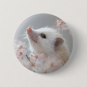 Badge Rond 5 Cm Hérisson adorable parmi les fleurs du printemps