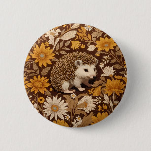 Badge Rond 5 Cm Hérisson Brown Floral William Morris Inspiré