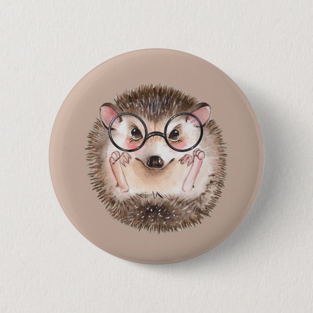 Badge Rond 5 Cm Hérisson d'aquarelle mou dans les lunettes (Devant)