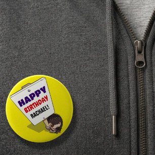 Badge Rond 5 Cm Hérisson drôle Ajoutez le nom Joyeux Anniversaire