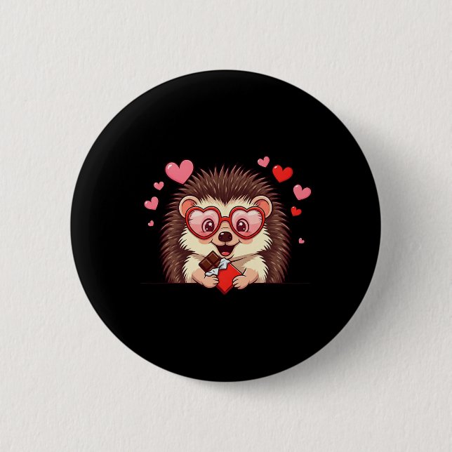Badge Rond 5 Cm Hérisson Drôle Cœur Chocolat Saint Valentin Femmes (Devant)