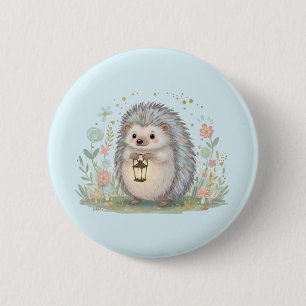 Badge Rond 5 Cm Hérisson mignon avec lanterne