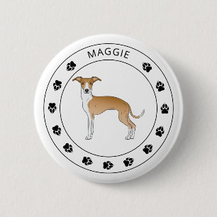 Badge Rond 5 Cm Héritiers Italien Faune Et Blanc Avec Nom Et Pâtes