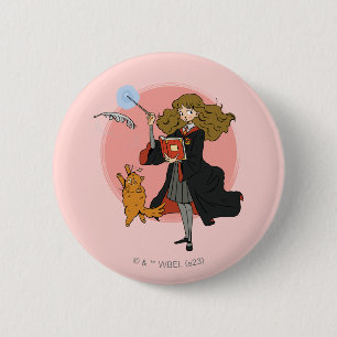 Badge Rond 5 Cm Hermione et Crookshanks Wingardium Leviosa
