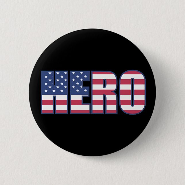 Badge Rond 5 Cm Hero américain Drapeau Étoiles rayures rouge blanc (Devant)