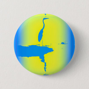 Badge Rond 5 Cm héron bleu au lever du soleil