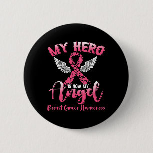 Badge Rond 5 Cm Héros est maintenant mon ange cancer du sein rose