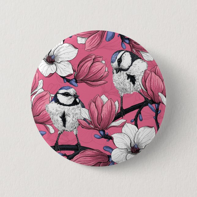 Badge Rond 5 Cm Heure du printemps en rose (Devant)