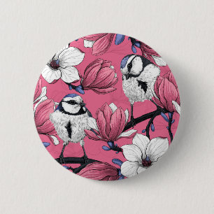 Badge Rond 5 Cm Heure du printemps en rose