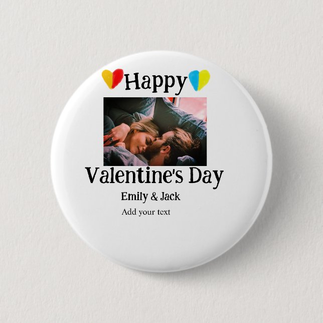 Badge Rond 5 Cm Heureuse Sainte-Valentin ajouter nom de couple pho (Devant)