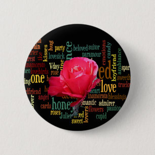 Badge Rond 5 Cm Heureuse Sainte-Valentin Aux Roses Rouges Élégante