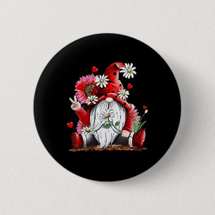 Badge Rond 5 Cm Heureuse Sainte-Valentin Gnome Avec Tournesol Léop