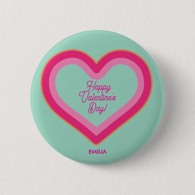 Badge Rond 5 Cm Heureuse Sainte-Valentin mignon Coeur rose chaud f (Devant)