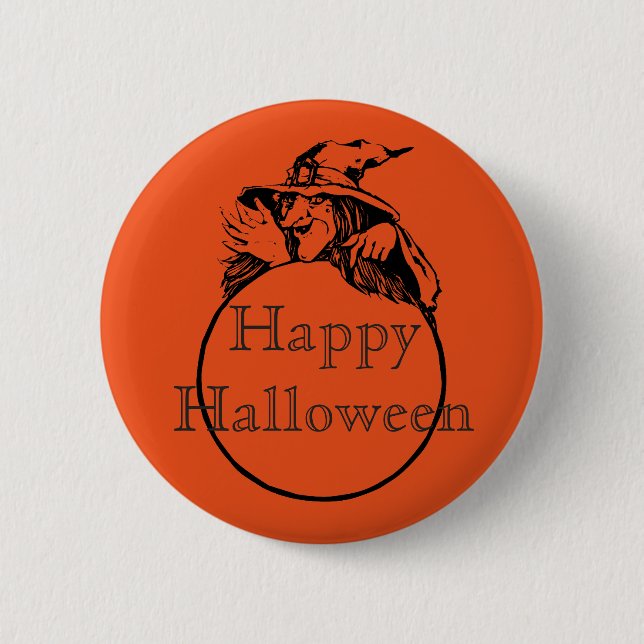 Badge Rond 5 Cm Heureuse sorcière d'Halloween (Devant)