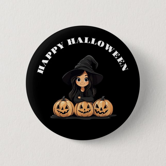 Badge Rond 5 Cm Heureuse sorcière d'Halloween (Devant)