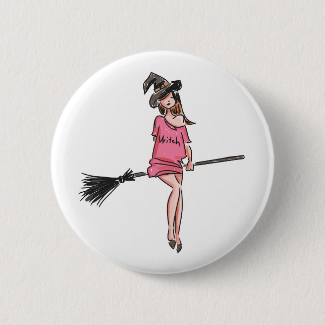Badge Rond 5 Cm Heureuse sorcière d'Halloween (Devant)