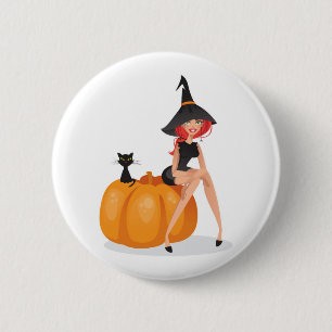 Badge Rond 5 Cm Heureuse sorcière d'Halloween