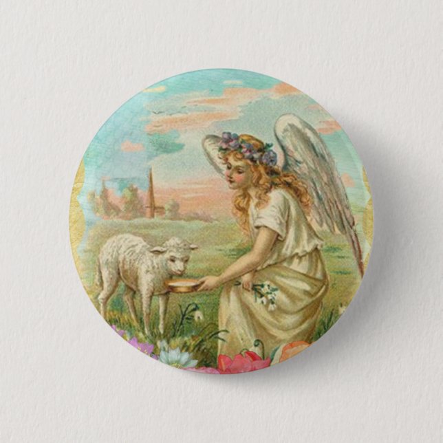 Badge Rond 5 Cm heureux ange de pâques (Devant)