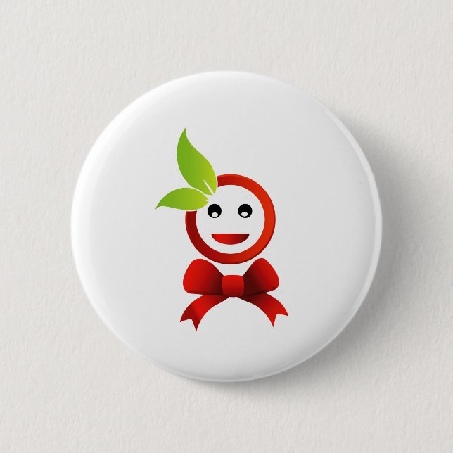 Badge Rond 5 Cm Heureux avec le feuille vert (Devant)