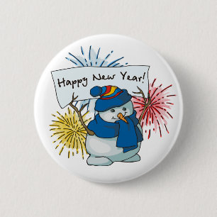 Badge Rond 5 Cm heureux new year snowman