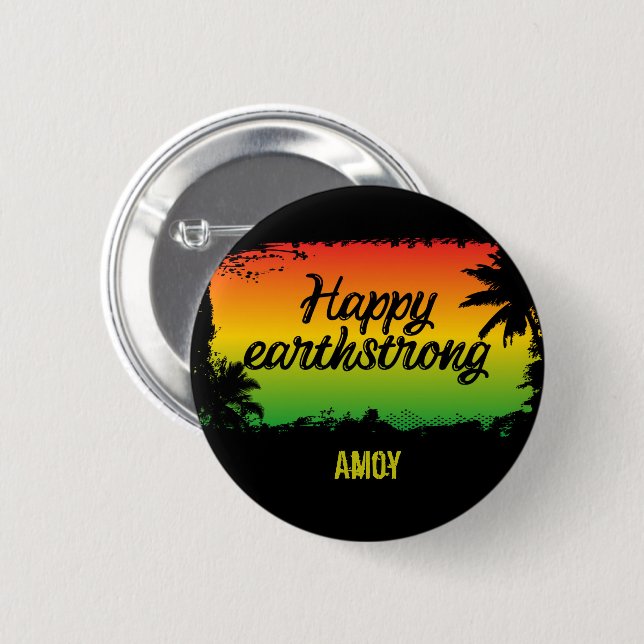 Badge Rond 5 Cm Heureux Rasta Jamaïcain Earthstrong Salutation ann (Devant & derrière)