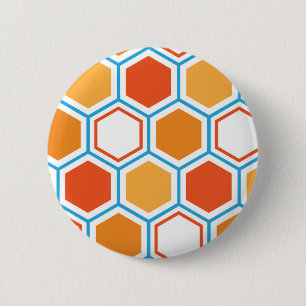 Badge Rond 5 Cm Hexagone en orange, bleu et blanc