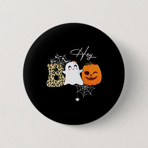 Badge Rond 5 Cm Hey Boo mignon Citrouille fantôme face Halloween