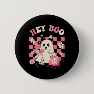 Badge Rond 5 Cm Hey Boo Super mignonne Ghost Funny Halloween femme