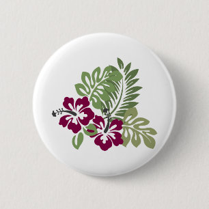 Badge Rond 5 Cm Hibiscus Bourgogne Décoration du feuillage Floral