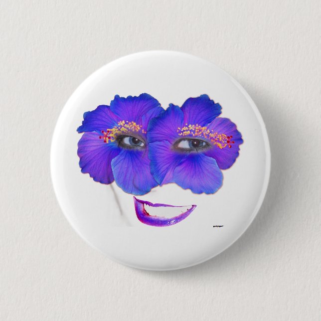 Badge Rond 5 Cm Hibiscus face avec sourire - bleu (Devant)