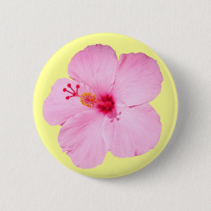 Badge Rond 5 Cm Hibiscus rose Fleur tropicale