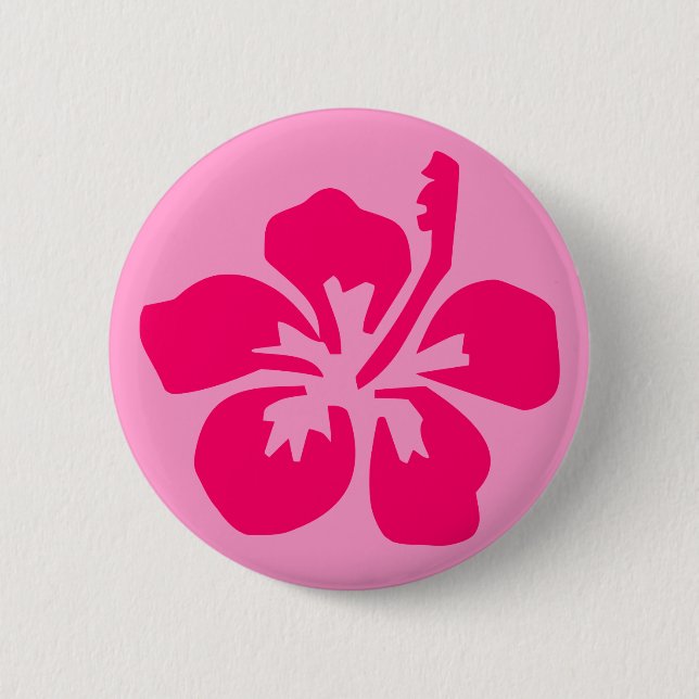 Badge Rond 5 Cm Hibiscus rose vif (Devant)