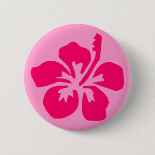 Badge Rond 5 Cm Hibiscus rose vif
