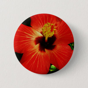 Badge Rond 5 Cm Hibiscus rouge