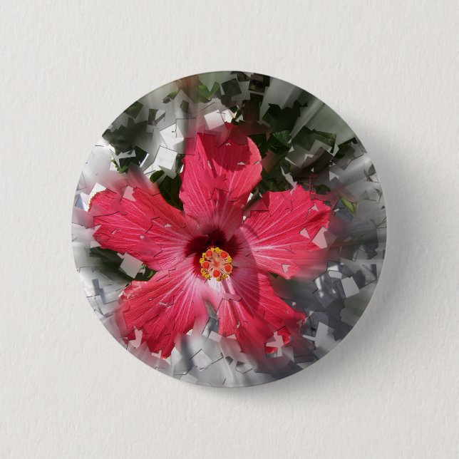 Badge Rond 5 Cm Hibiscus rouge (Devant)
