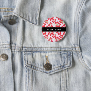 Badge Rond 5 Cm Hibiscus Rouge, Fleurs Rouges, Votre Nom