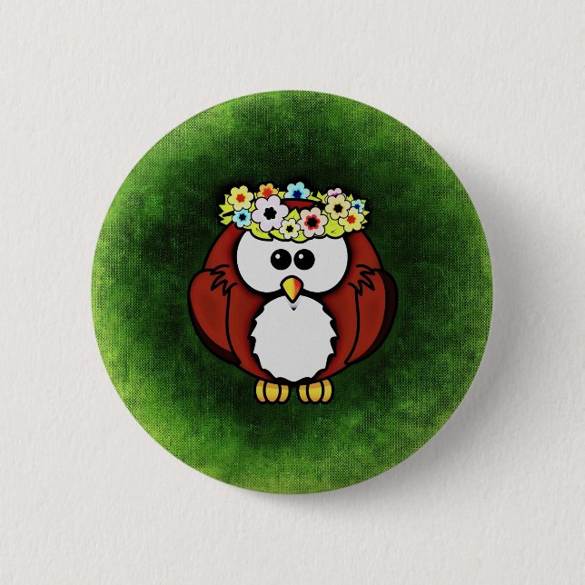 Badge Rond 5 Cm Hibou (Devant)