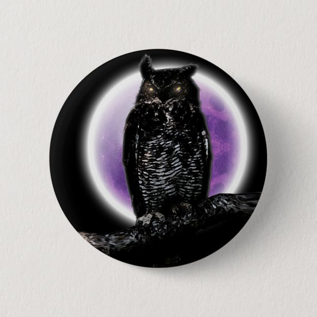 Badge Rond 5 Cm Hibou (Devant)