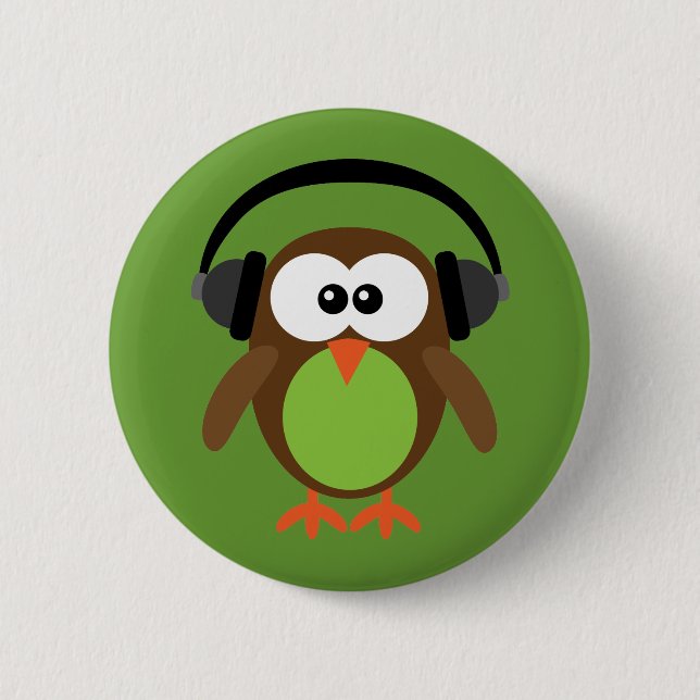 Badge Rond 5 Cm Hibou avec des écouteurs (Devant)