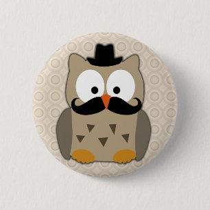 Badge Rond 5 Cm Hibou avec la moustache et le casquette