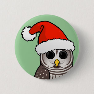 Badge Rond 5 Cm Hibou barré Père Noël de Noël